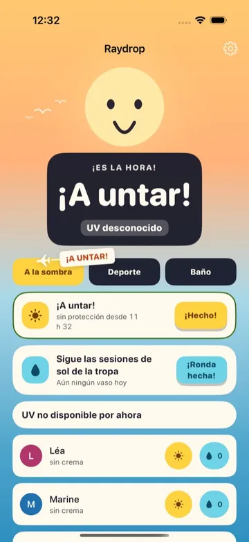 Alerta de retoque de crema en Raydrop, con la banderola del avión de playa